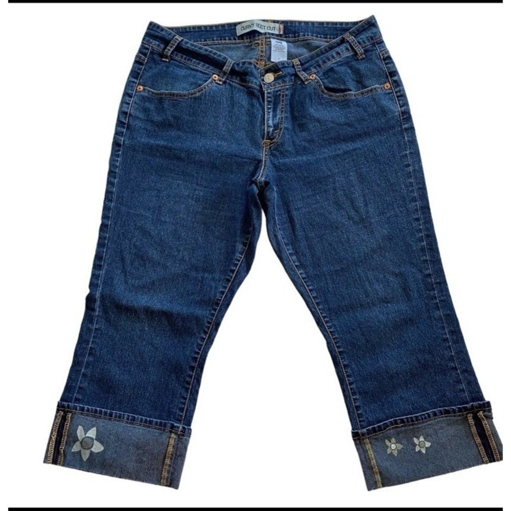 Levi's Curvy Boot Cut Capri Jeans Floral Print Denim Women's Size 19 Medium Wash